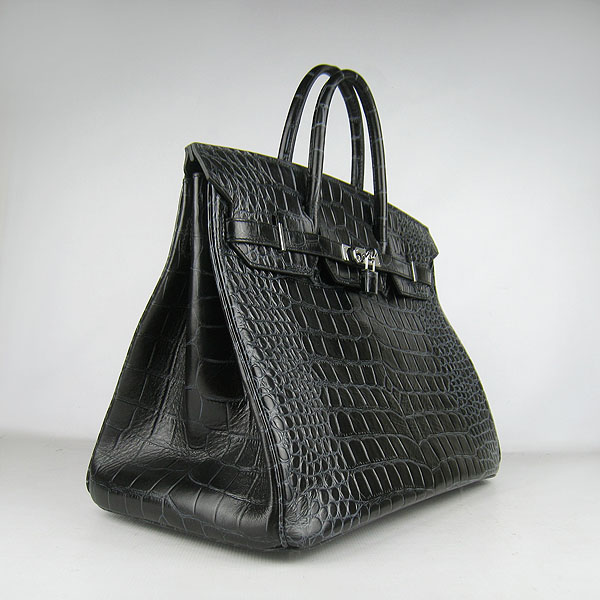 Replica Hermes Birkin 40CM Crocodile Veins Leather Bag Black 6099 Online - Click Image to Close